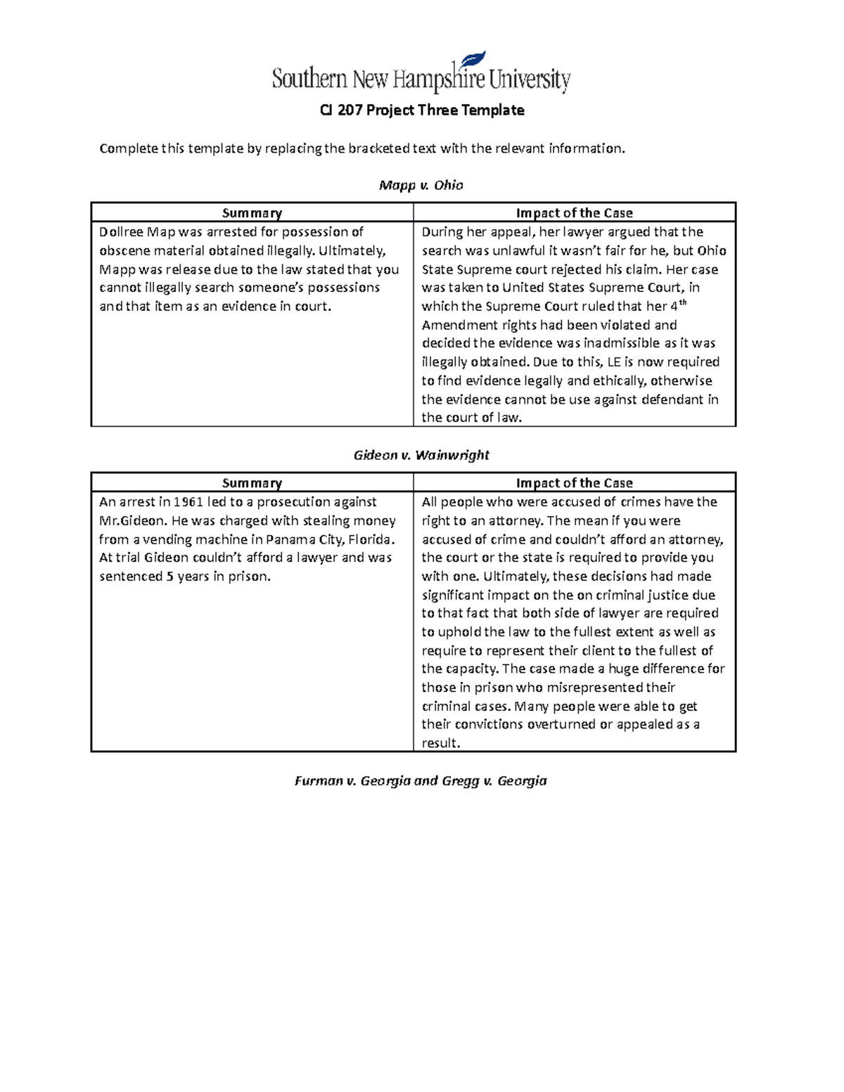 CJ 207 Project Three - Mapp v. Ohio Summary Impact of the Case Dollree ...