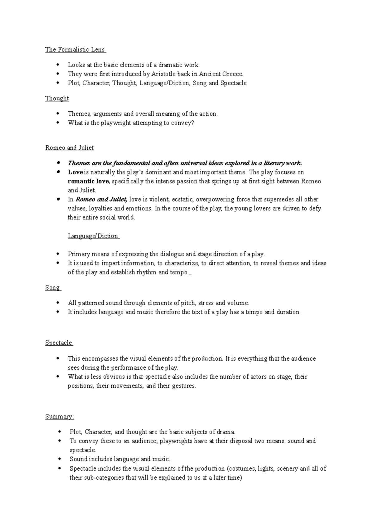 Lecture Notes - Formalistic Lens, Romeo and Juliet - The Formalistic ...