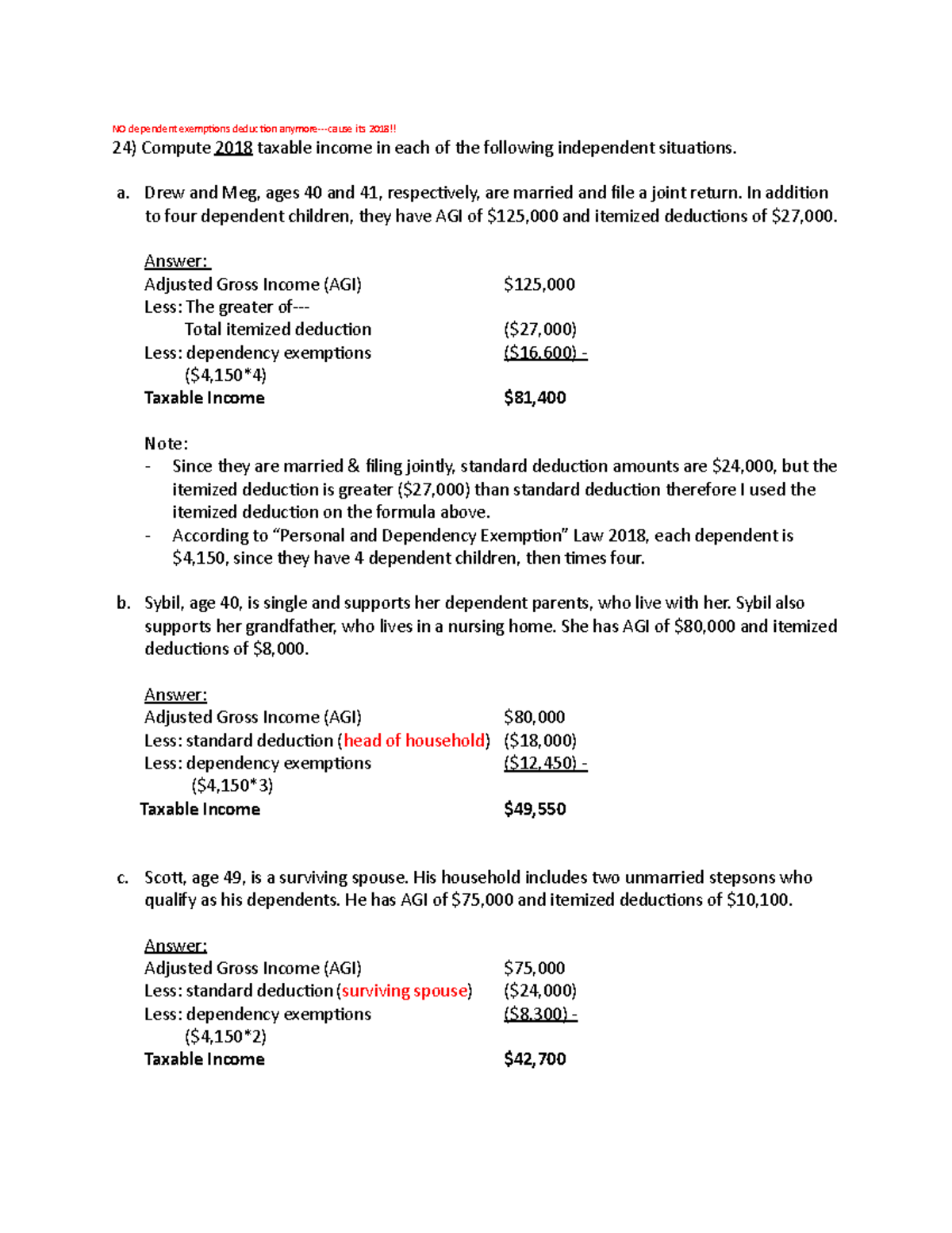 Homework-01 - Assignment one homework - NO dependent exemptions ...