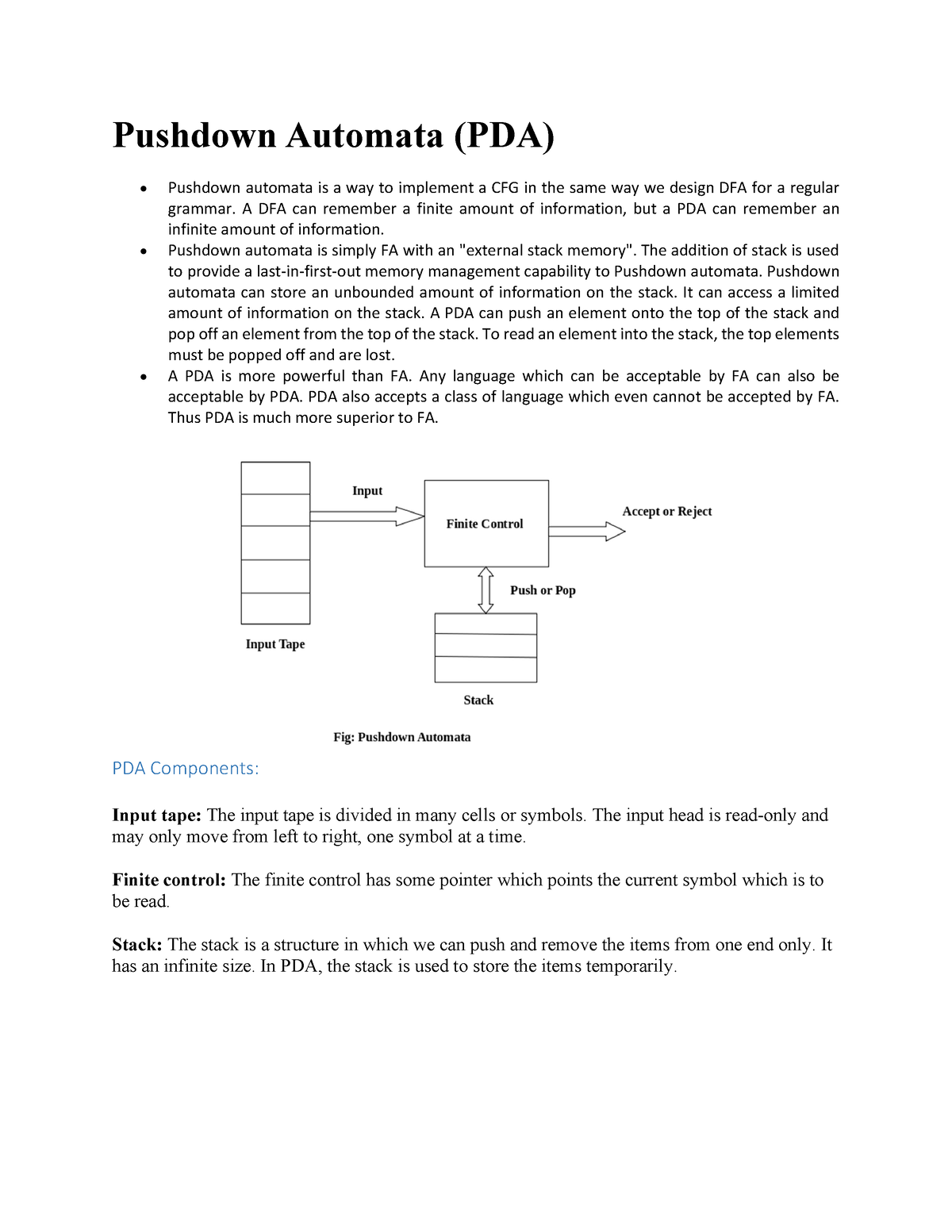 Push Down Automata - Pushdown Automata (PDA) Pushdown Automata Is A Way ...