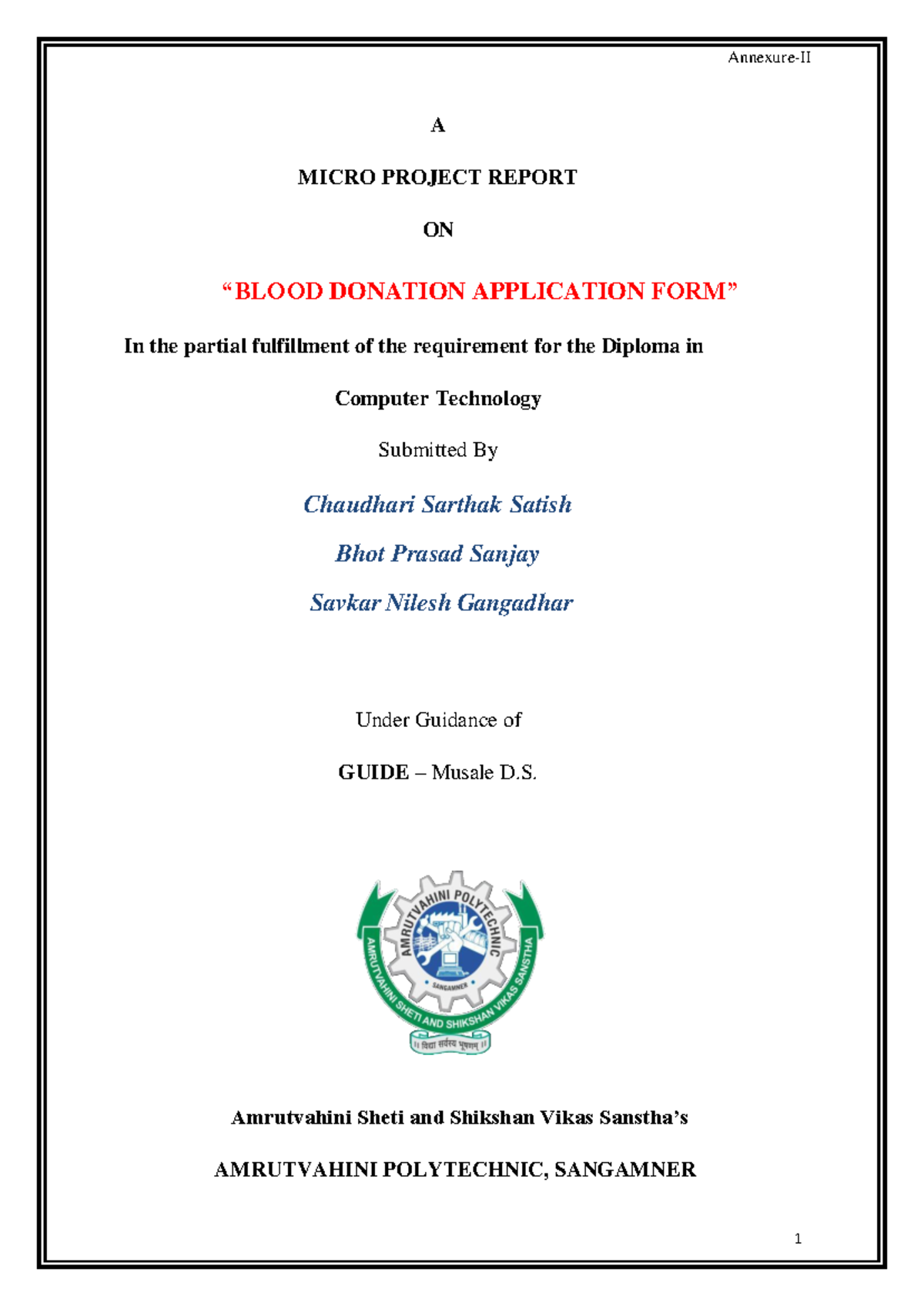 CSS Report-1 - A MICRO PROJECT REPORT ON “BLOOD DONATION APPLICATION ...