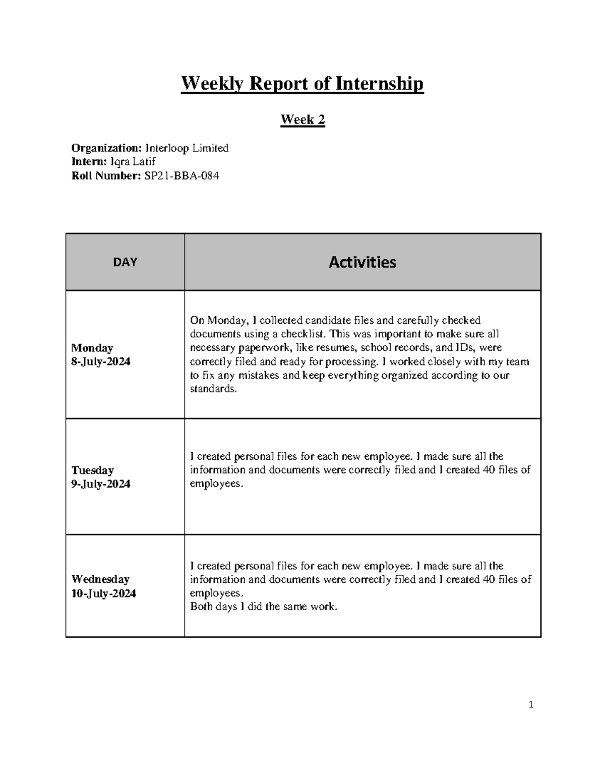 WEEK 2 (Iqra) - rmfrdlwemr - 1 Weekly Report of Internship Week 2 ...