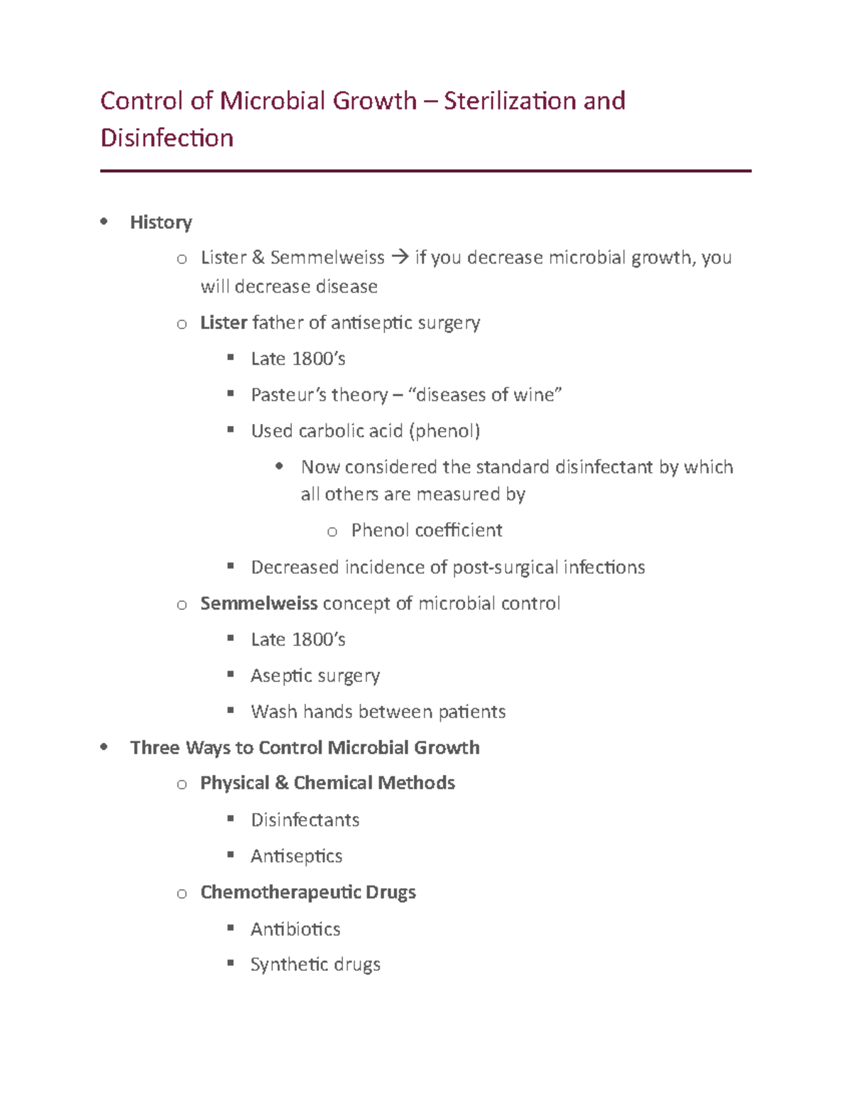 Control of Microbial Growth Studocu
