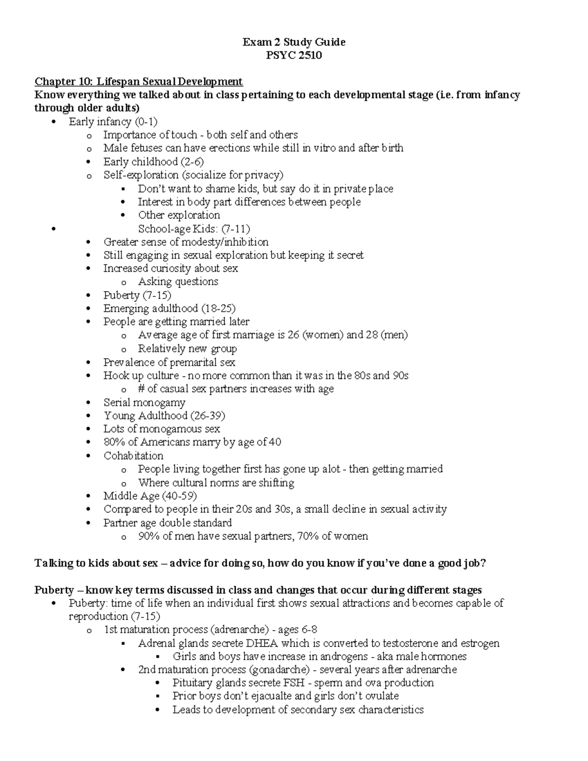 Exam 2 study guide psyc - Exam 2 Study Guide PSYC 2510 Chapter 10 ...