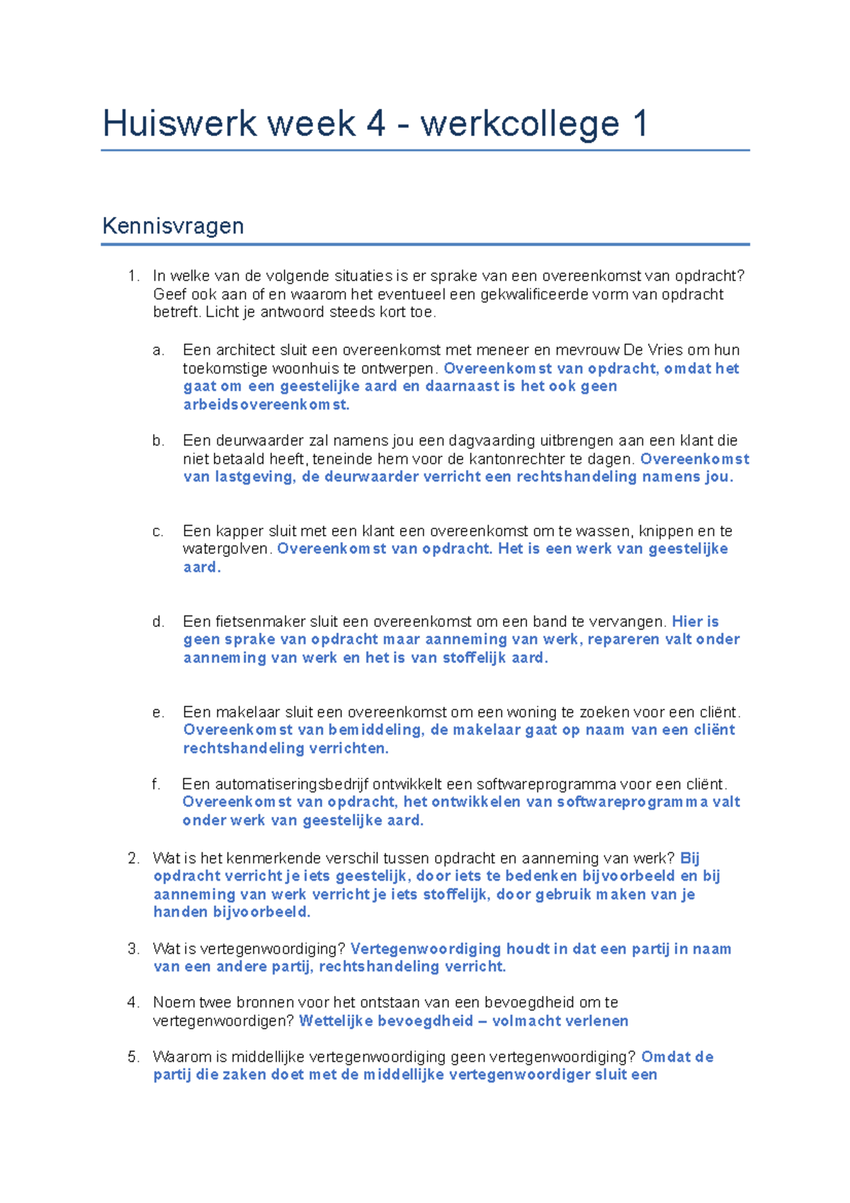 Huiswerk Week 4 Bijzondere Overeenkomsten - Huiswerk Week 4 ...