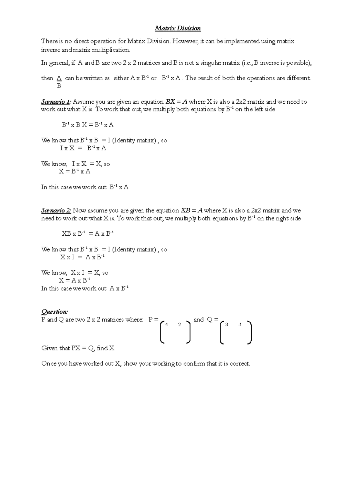 10 - Matrix Division notes for Computer Graphics - Matrix Division ...