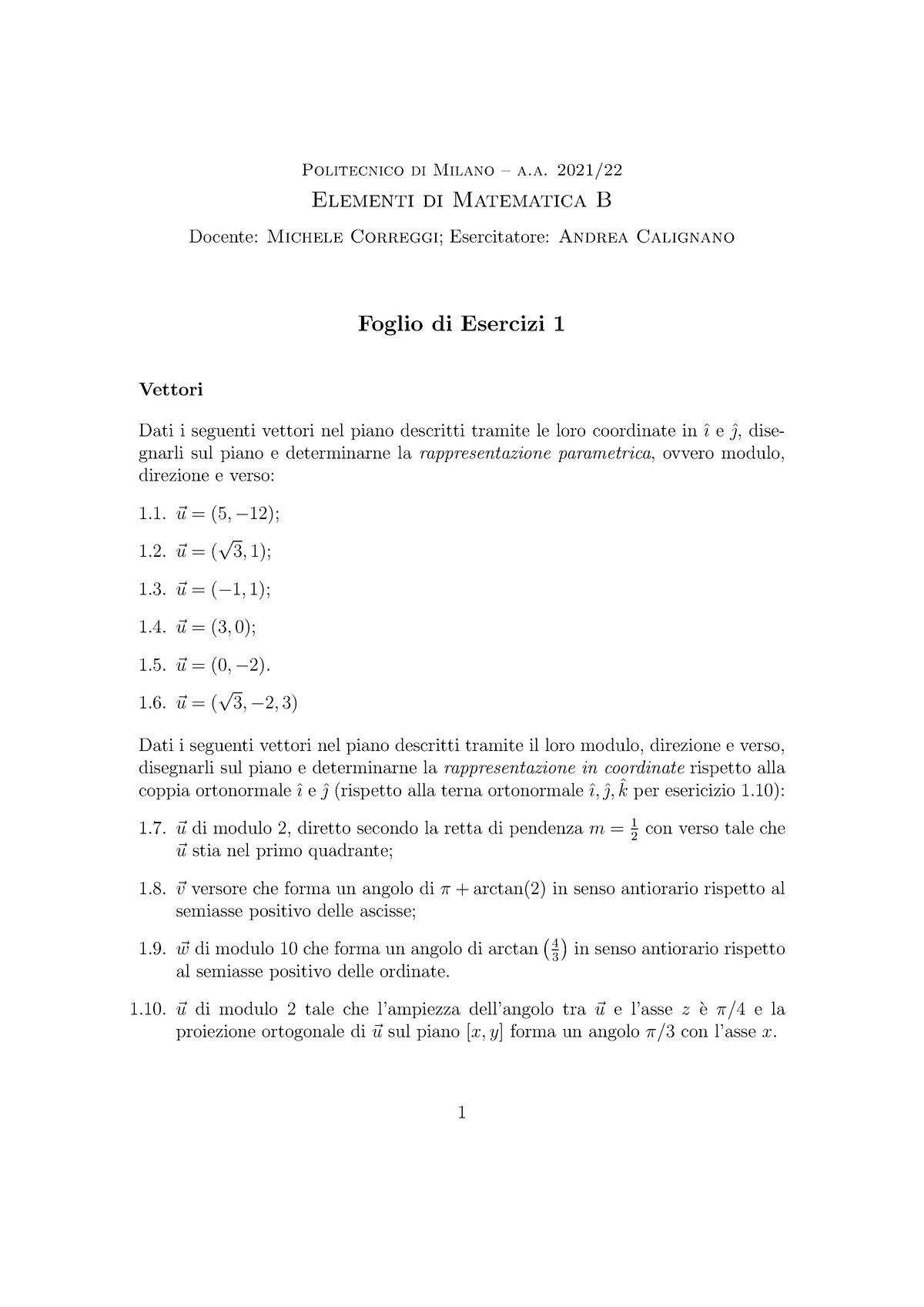 Esercizi Matematica B - Politecnico Di Milano – A. 2021/ Elementi Di ...