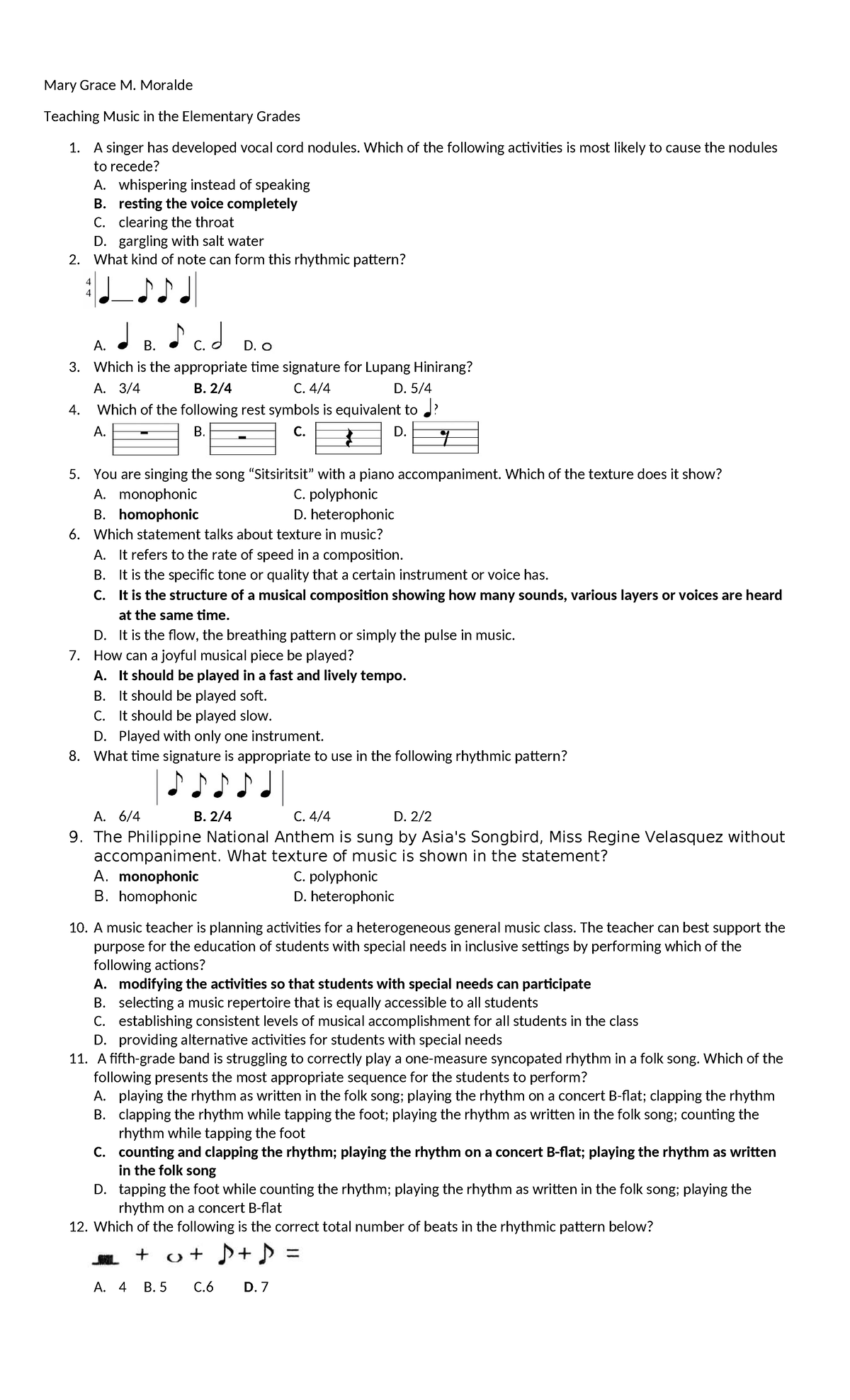 Music Teaching Music IN Elementary Grades - Mary Grace M. Moralde ...