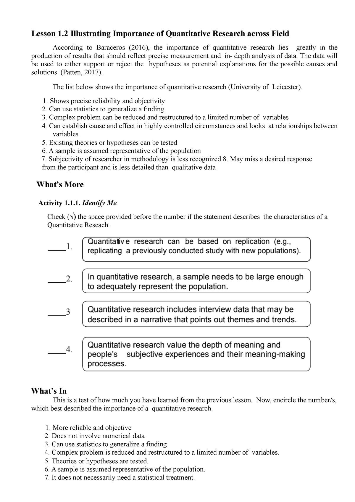 quantitative research in education reading answers with explanation