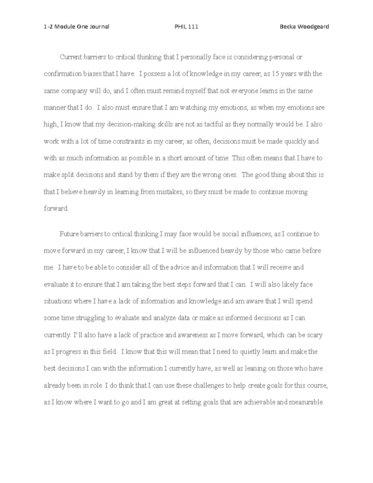 Module One Journal - I possess a lot of knowledge in my career, as 15 ...