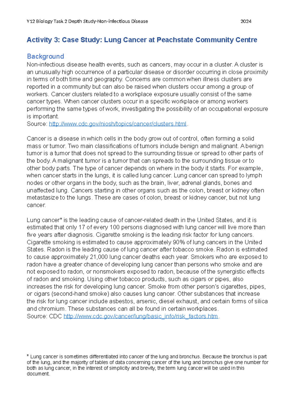 Activity 3 Case study Activity 3 Case Study Lung Cancer at