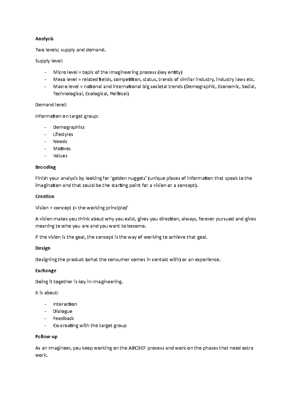 Abcdef process - Analysis Two levels; supply and demand. Supply level ...