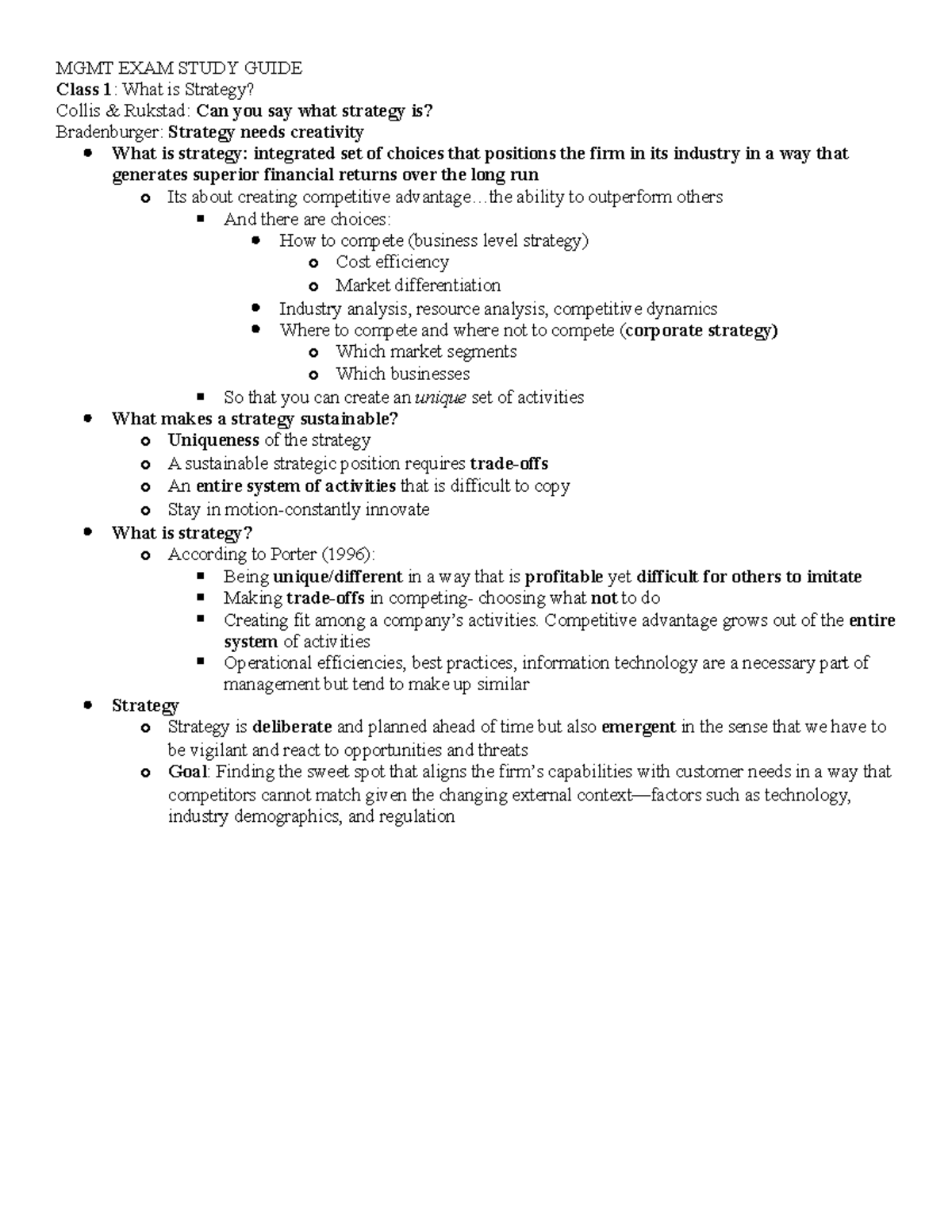 MGMT EXAM Study Guide - Summary Strategic Management - MGMT EXAM STUDY ...