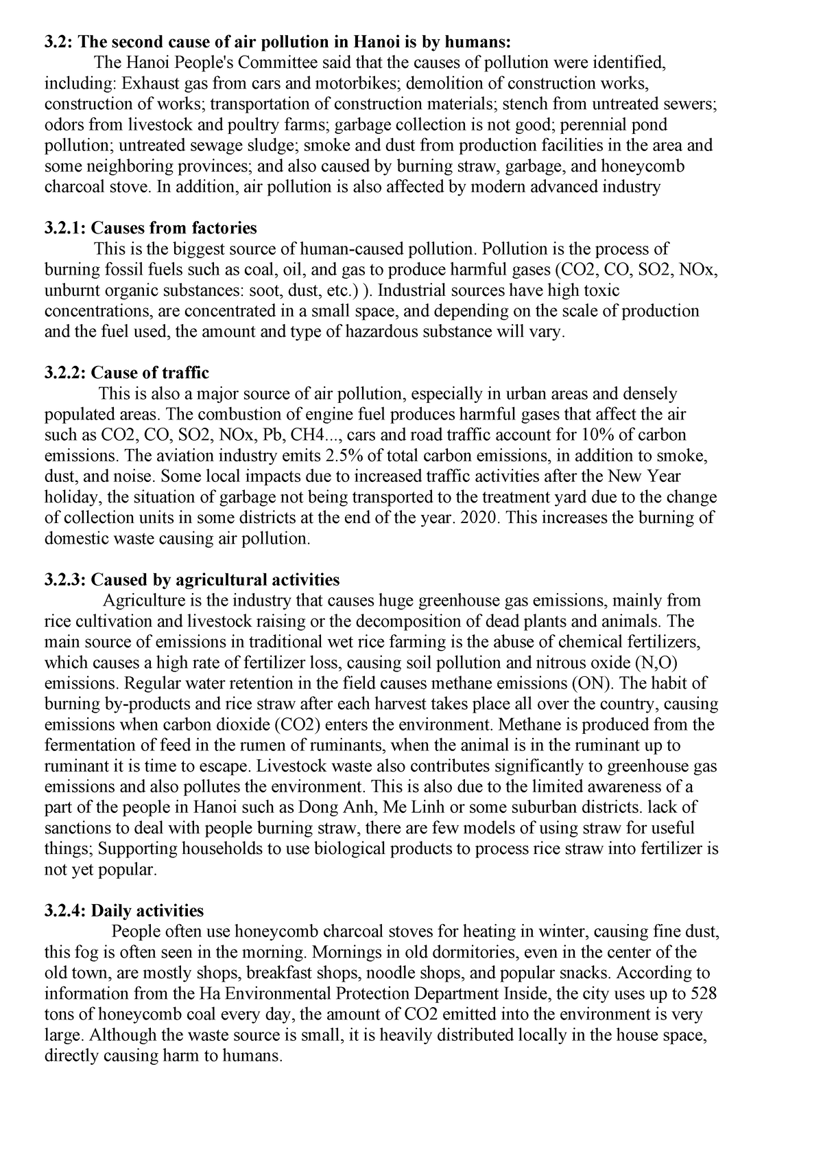 Natural world - note - 3: The second cause of air pollution in Hanoi is ...