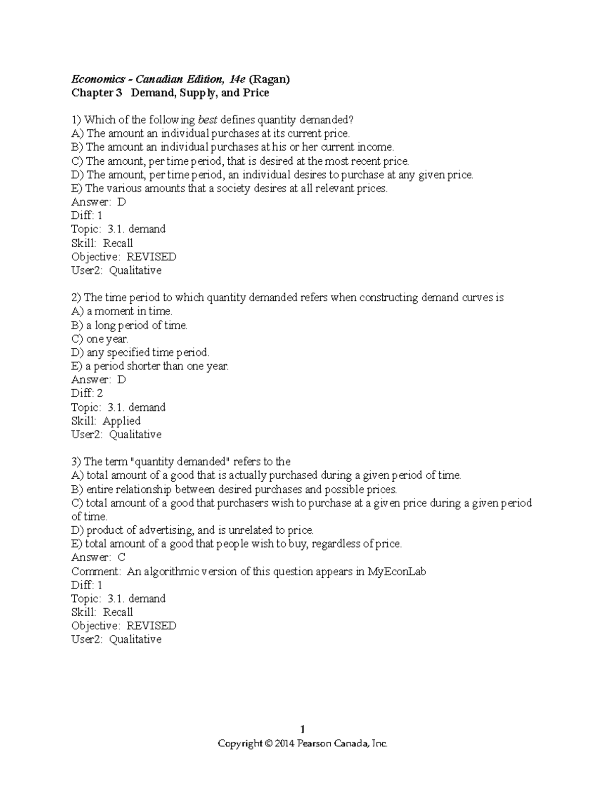 Chapter 03 - Test Bank - Economics - Canadian Edition, 14e (Ragan ...