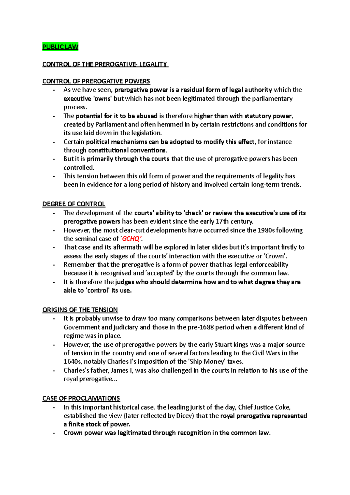 Control OF THE Prerogative- Legality - PUBLIC LAW CONTROL OF THE ...