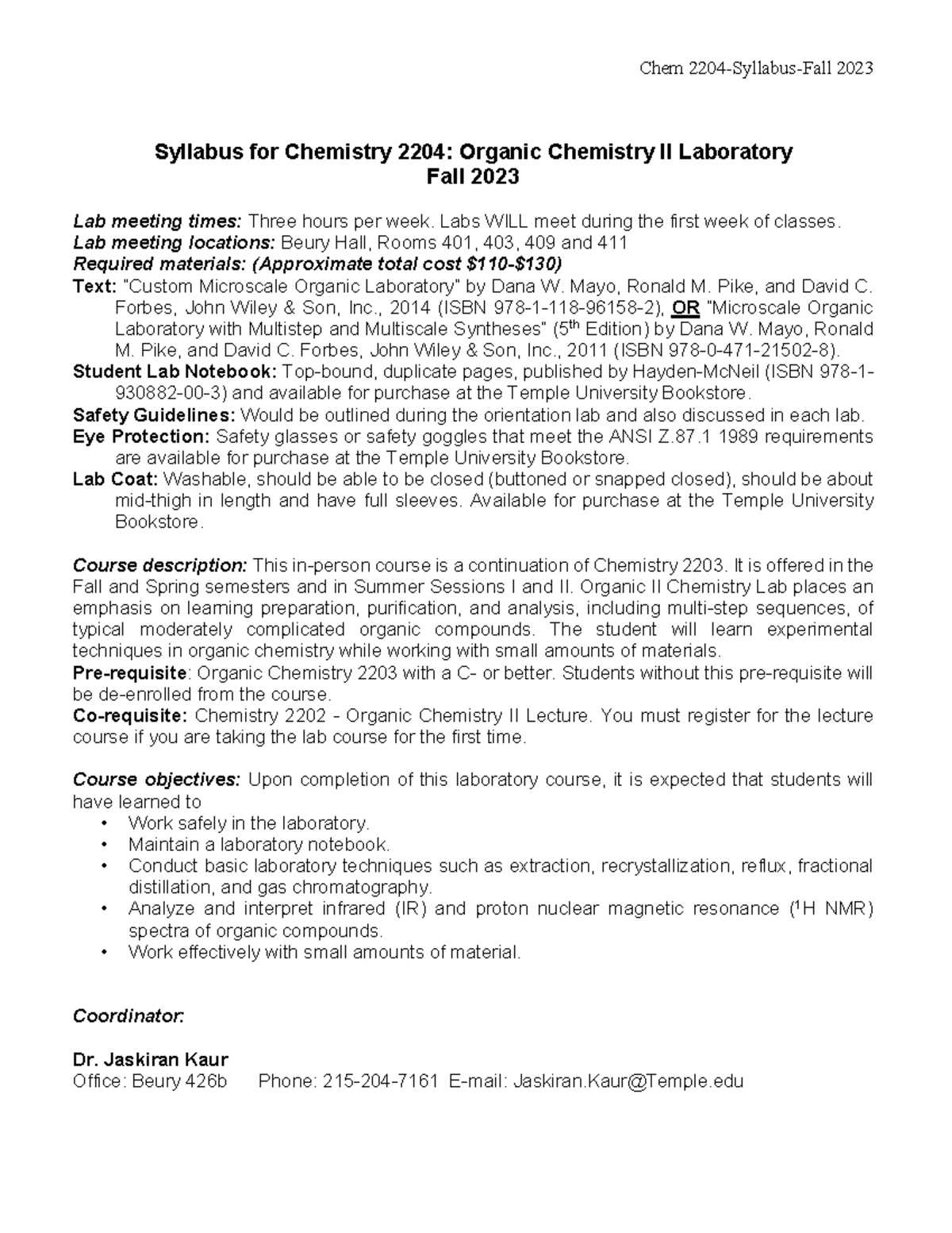 CHEM 2204 Syllabus Fall 2023-7 - Chem 2204 - Syllabus-Fall 2023 ...