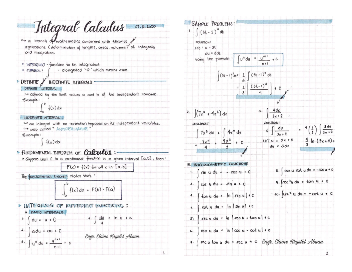 Integral Calculus Notes - BS Civil Engineering - Studocu