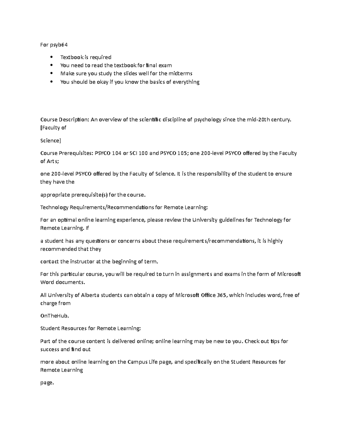 Psyb64 for stu-2 - Course outlines - For psyb Textbook is required You ...
