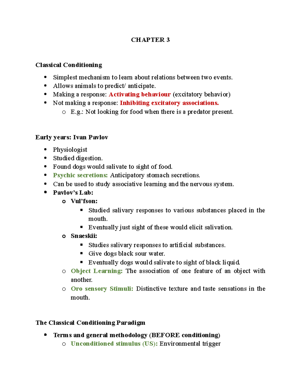 Chapter 3 - NOTES - CHAPTER 3 Classical Conditioning Simplest mechanism ...