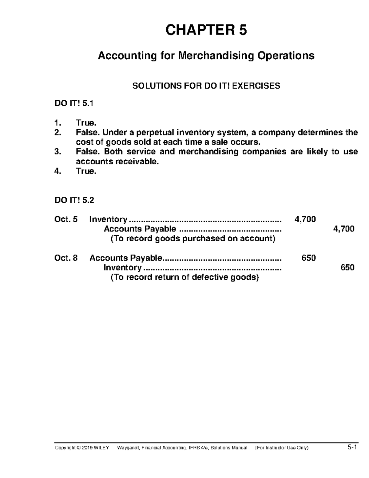 Chapter 5 Solution - Copyright © 2019 WILEY Weygandt, Financial ...