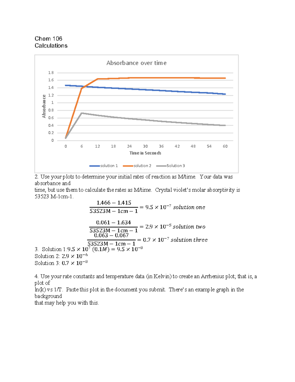 2 lab report again Chem 106 Calculations 2. Use your plots
