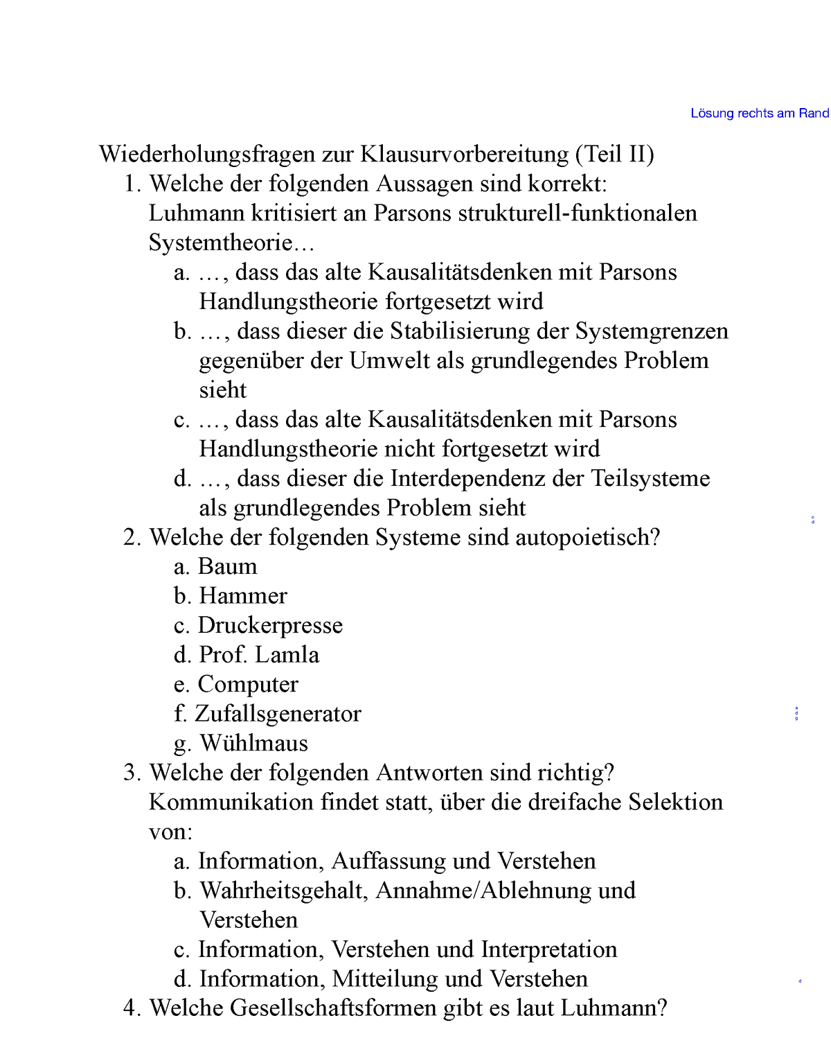 Wiederholungsfragen Zur Klausurvorbereitung + Lösung ...