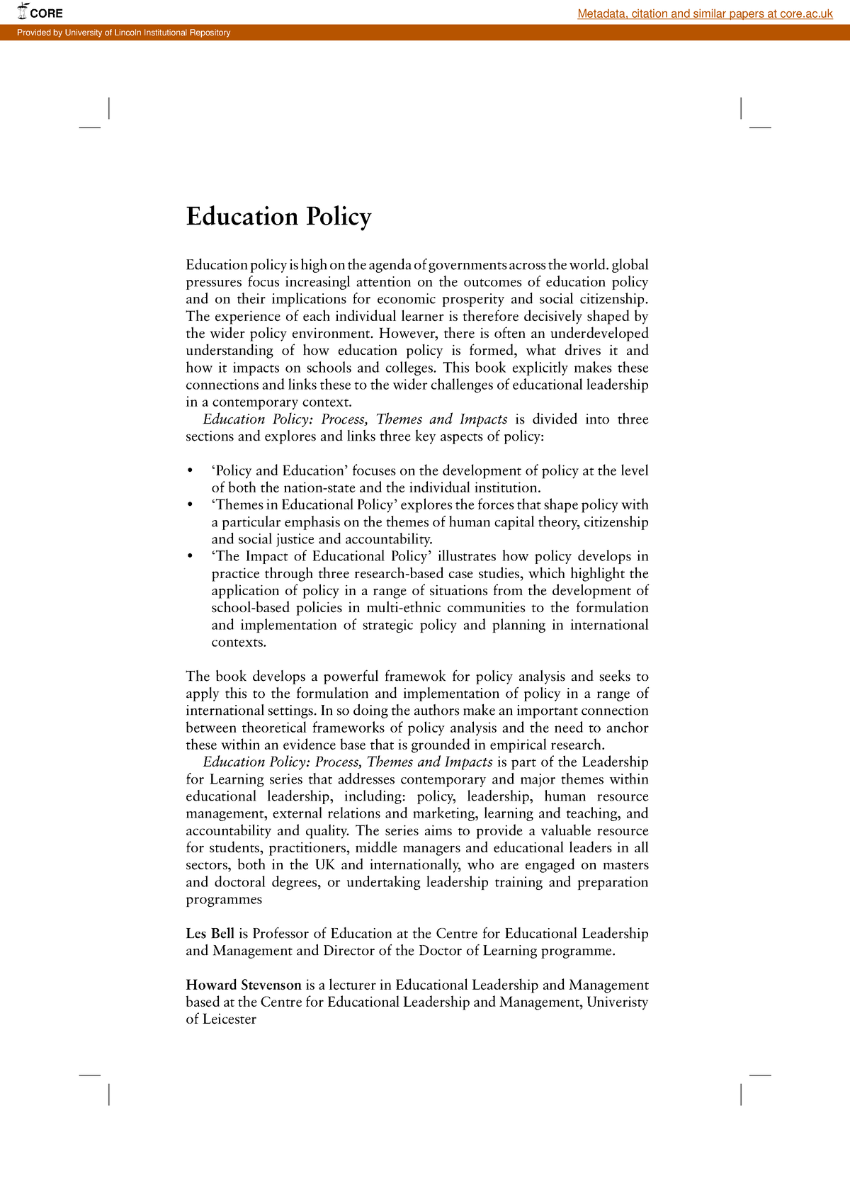 thesis on education policy