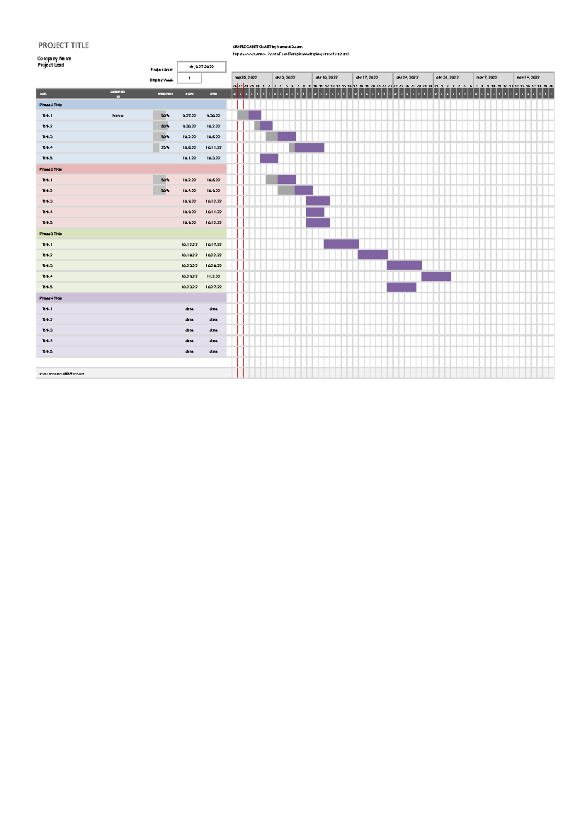 Gantt chart Crea PROJECT TITLE SIMPLE GANTT CHART by Vertex42