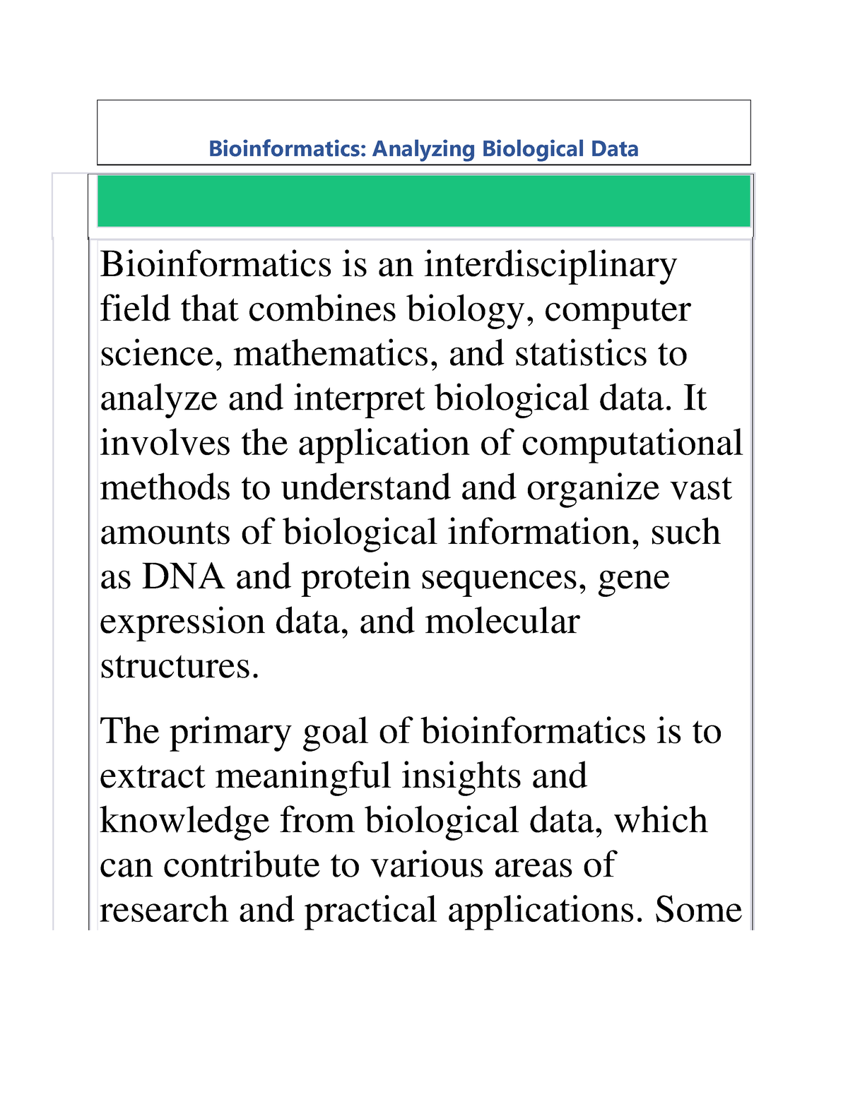 Bio-informatics 1-10 - Bioinformatics: Analyzing Biological Data ...