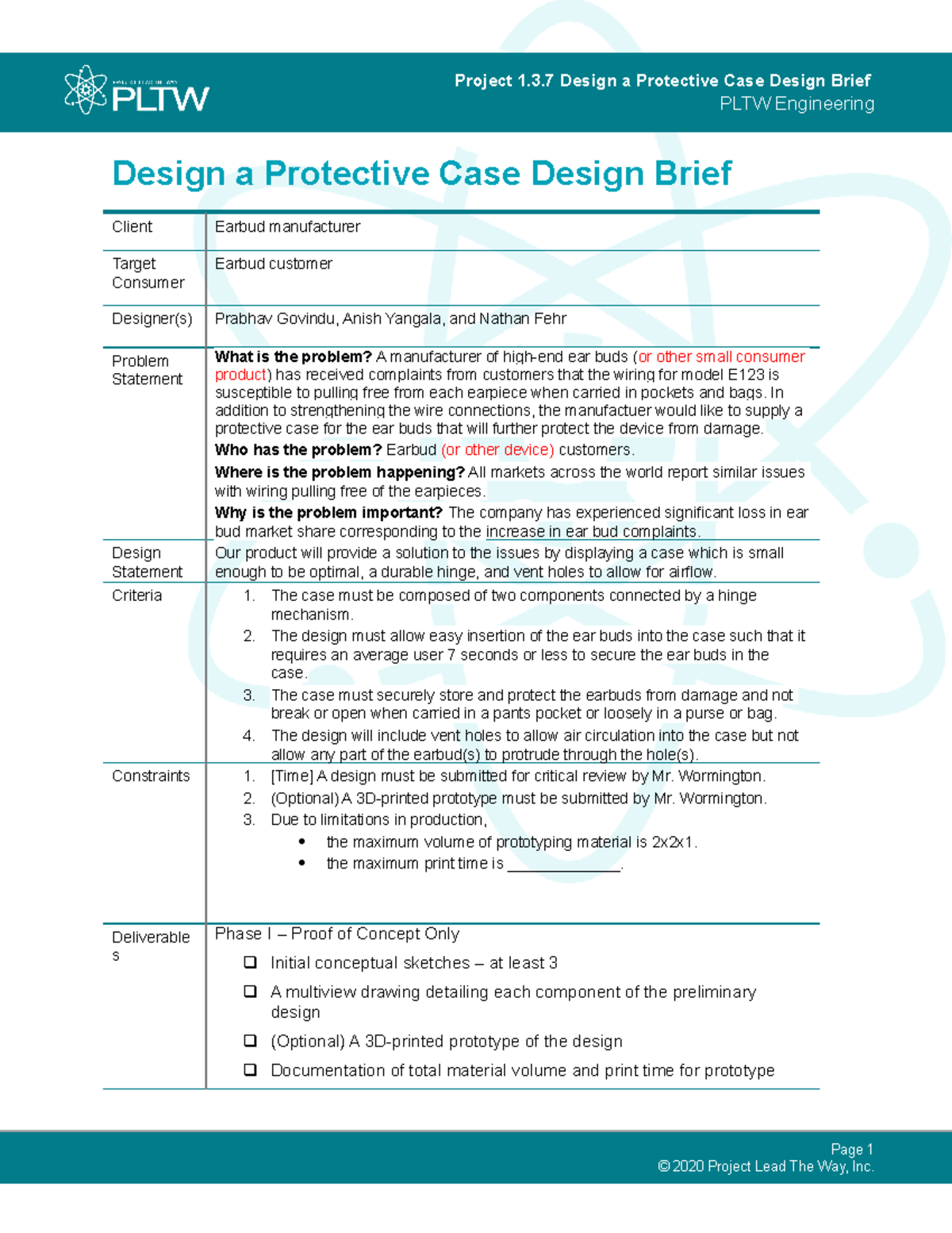 137DBcase - wwad - Project 1.3 Design a Protective Case Design Brief ...