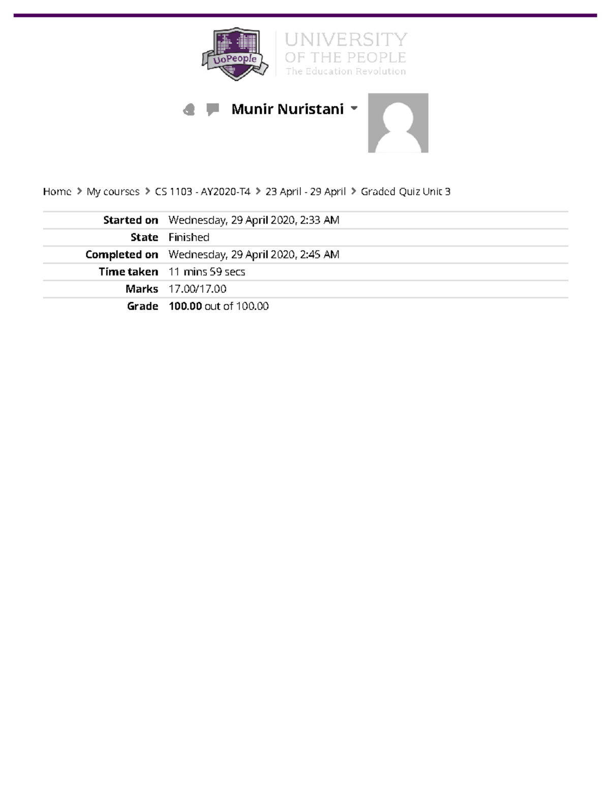 Graded Quiz Unit 3 - my my my my my - Started on Wednesday, 29 April ...