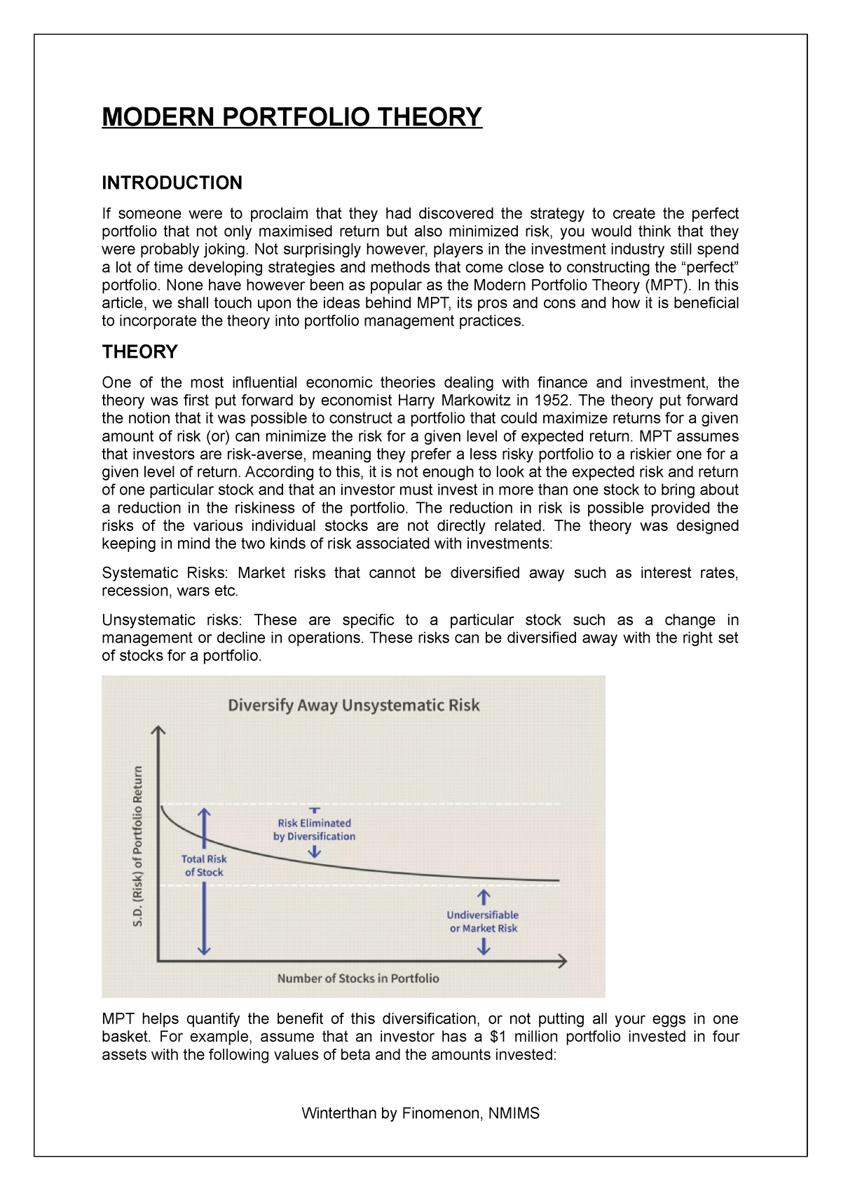 Modern Portfolio Theory - MODERN PORTFOLIO THEORY INTRODUCTION If ...