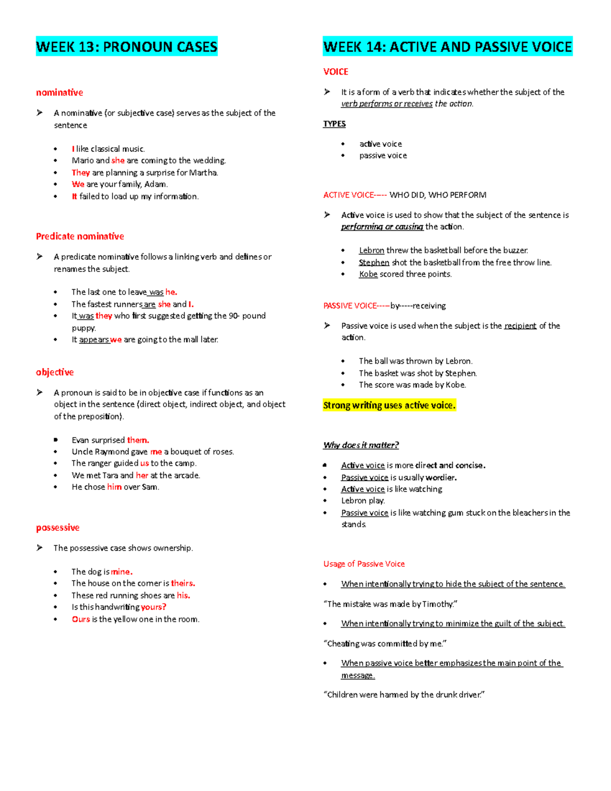 ENG Finals - COLLEGE ENGLISH - WEEK 13: PRONOUN CASES nominative A ...