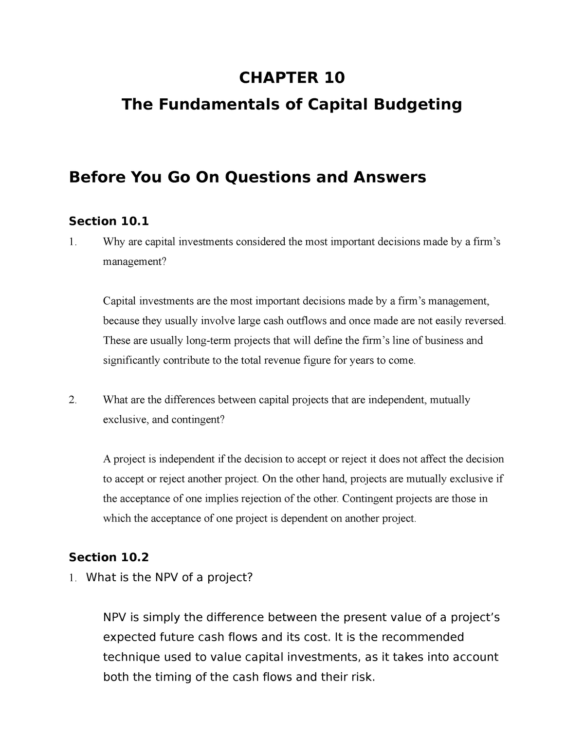 Ch10 - Practice - CHAPTER 10 The Fundamentals Of Capital Budgeting ...