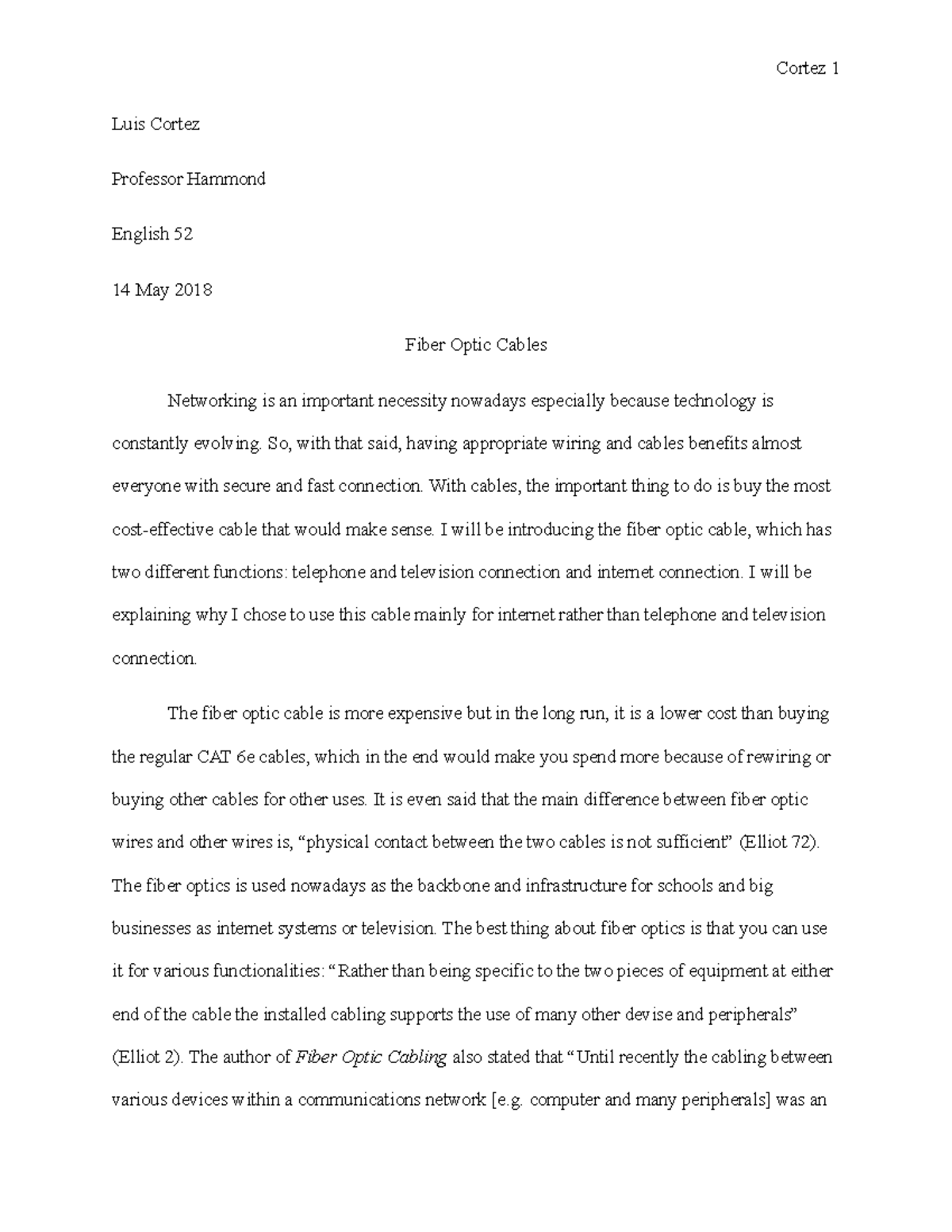 Final essay 7 fiber optics Cortez 1 Luis Cortez Professor Hammond