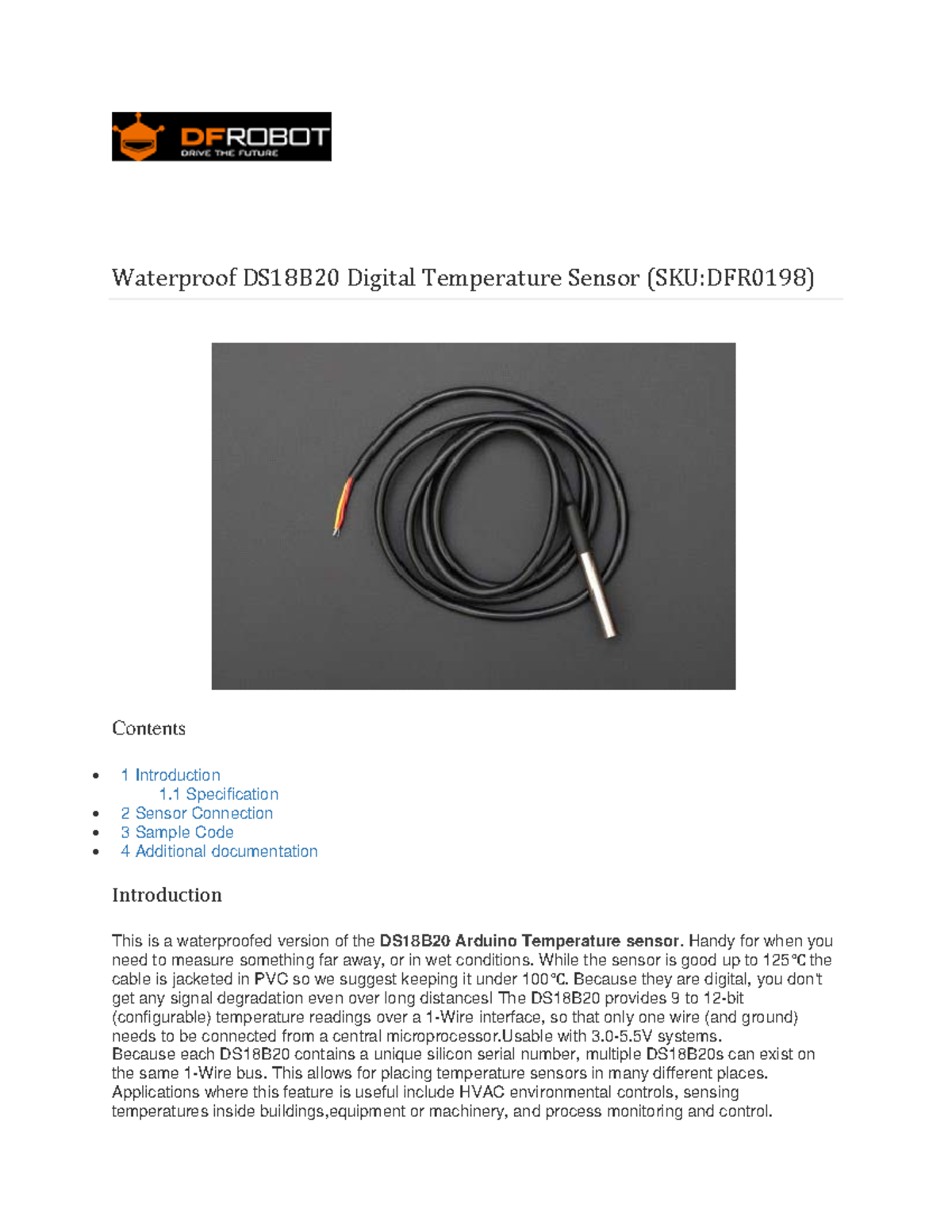 DS18B20 Datasheet Waterproof DS18B20 Digital Temperature Sensor (SKU