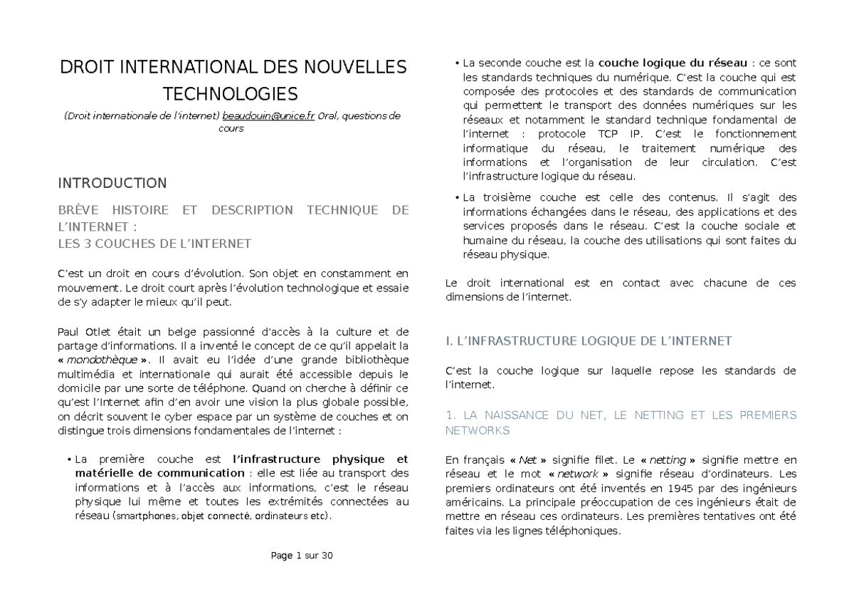 Droit Des Nouvelles Technologies COURS DROIT INTERNATIONAL DES NOUVELLES TECHNOLOGIES - DROIT
