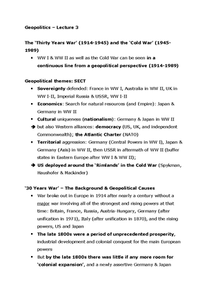 Geopolitics - Lecture notes - lec 1 10 - Introduction to Geopolitics ...