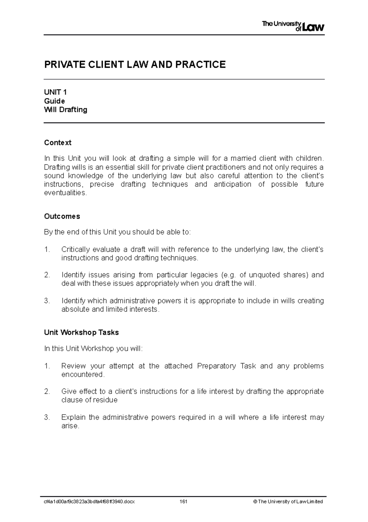 2122 priv ws01 ce01 guide t - PRIVATE CLIENT LAW AND PRACTICE UNIT 1 ...