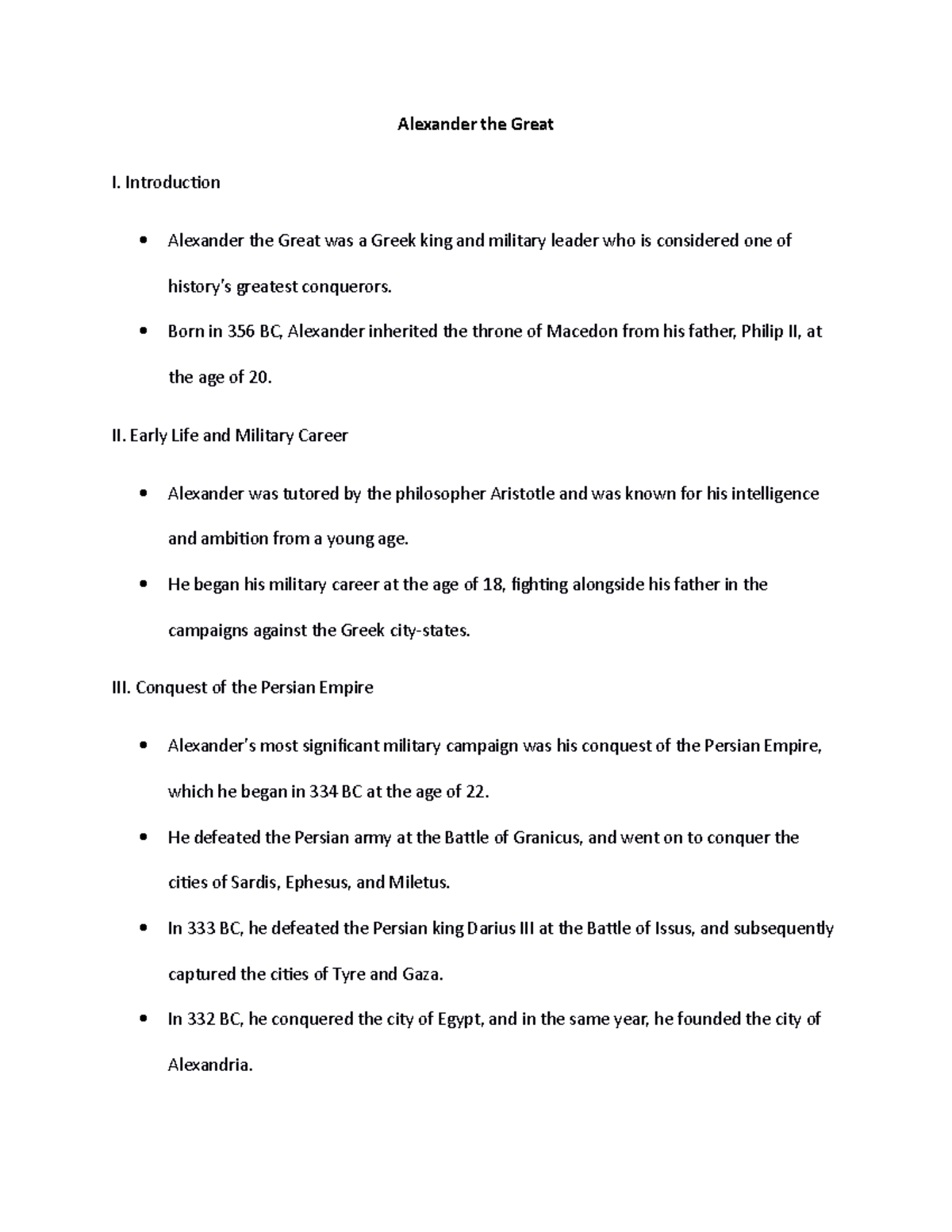 Alexander the Great Notes Alexander the Great I. Introduction