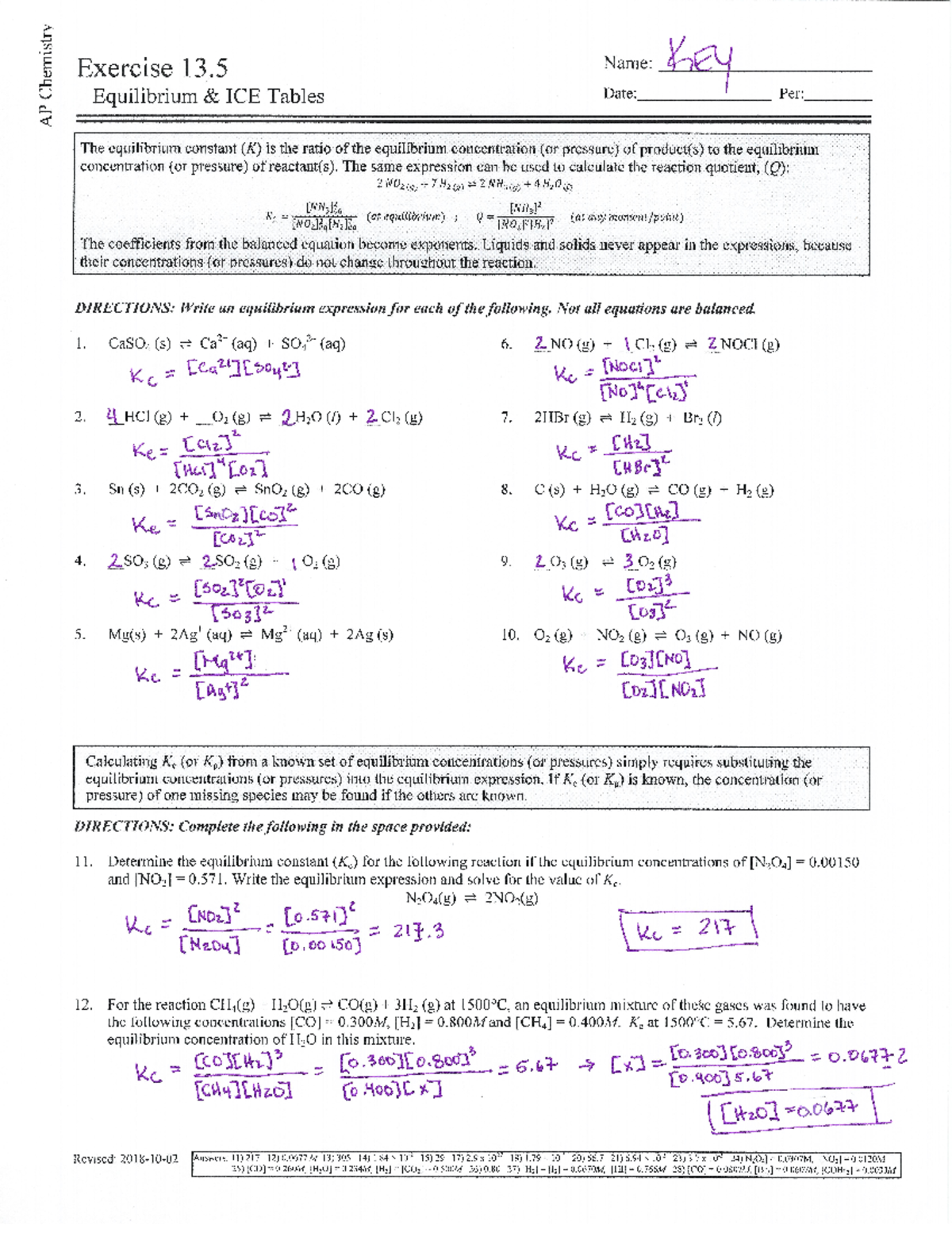 Equilibrium Qs - Practice worksheet - CHEM11042 - Studocu