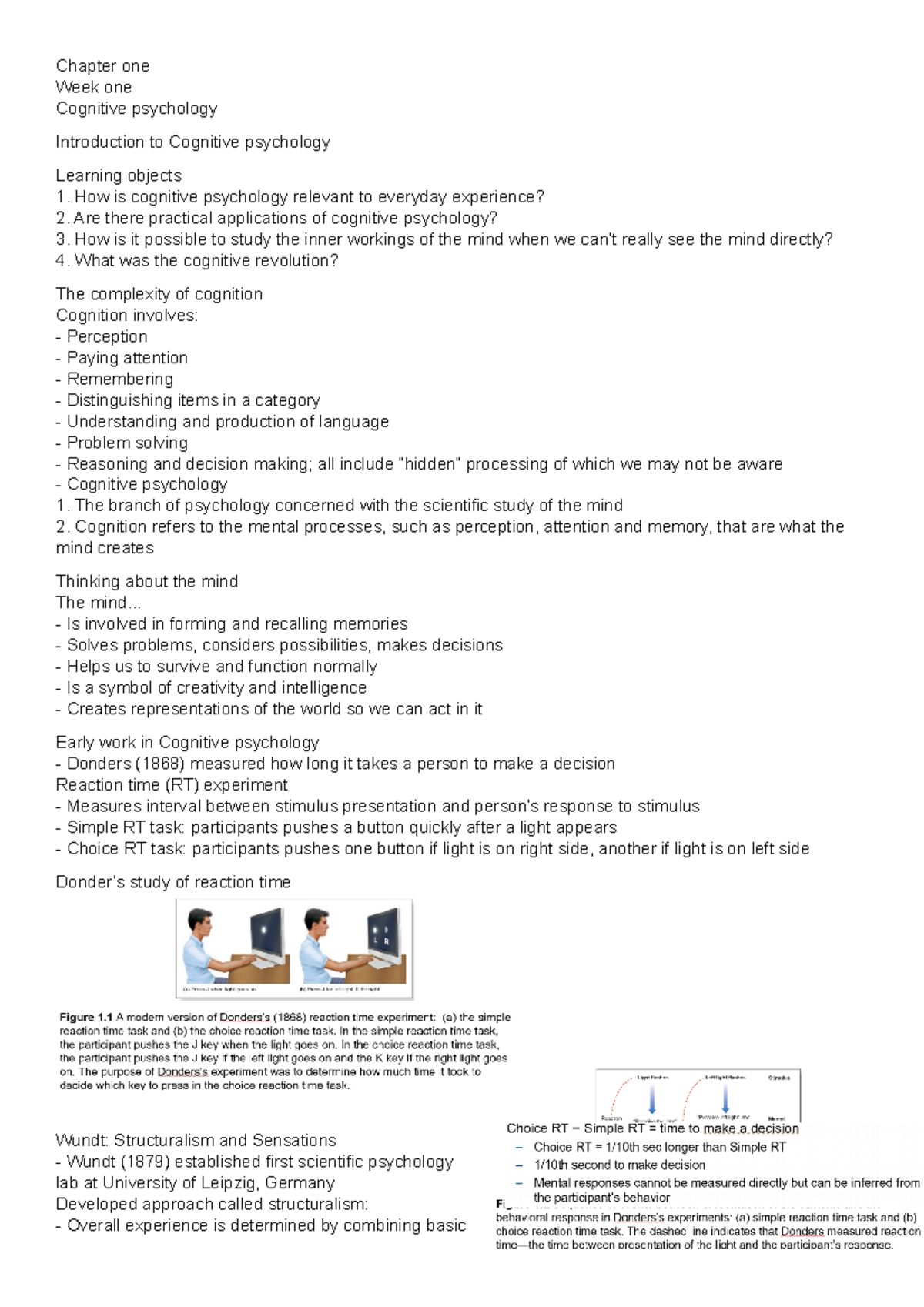 Intro- Chapter One- Reading- Cognition - Chapter One Week One Cognitive ...