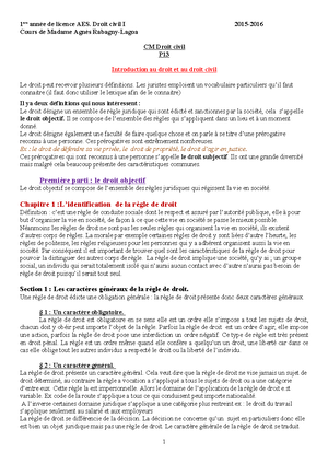 Droit Civil - S1 - Cours De Licence Première Année. - Droit Civil ...