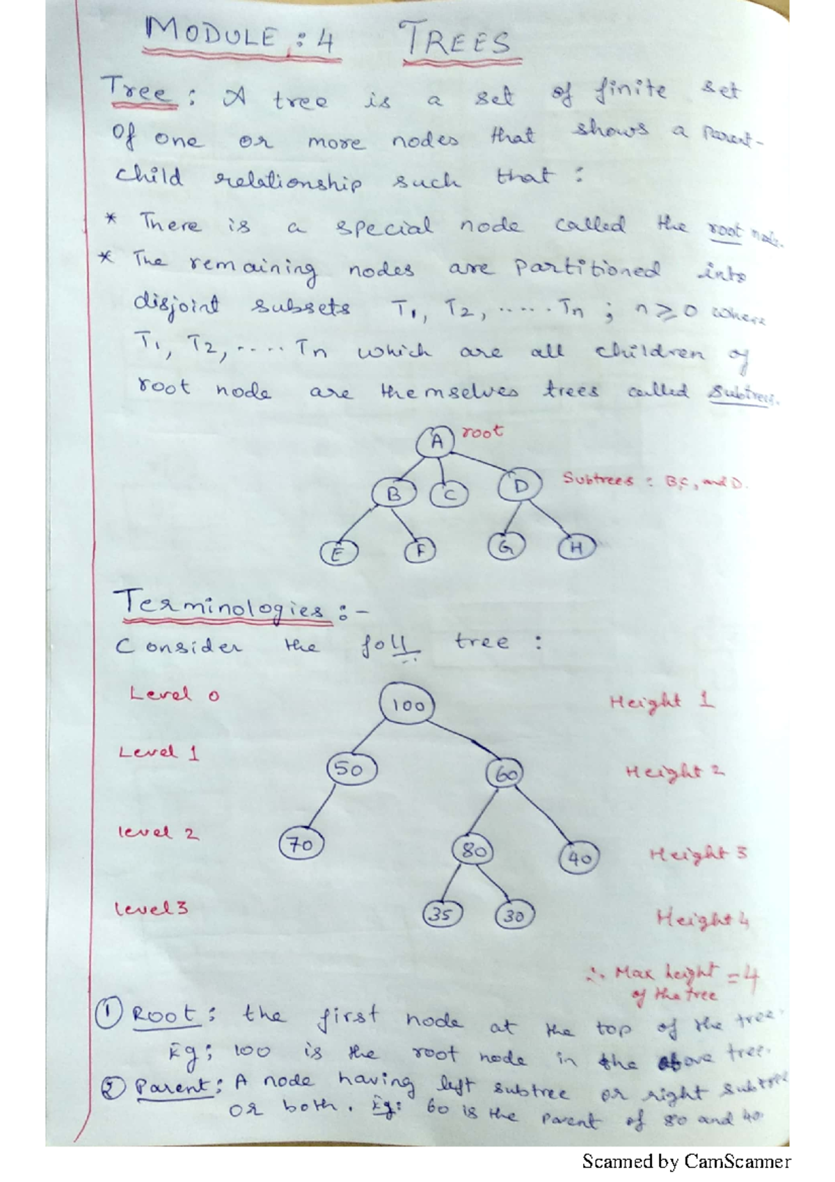 DSA Mod4 - Notes - MODULE : 4 TREES Tree : A tree is a set of finite ...