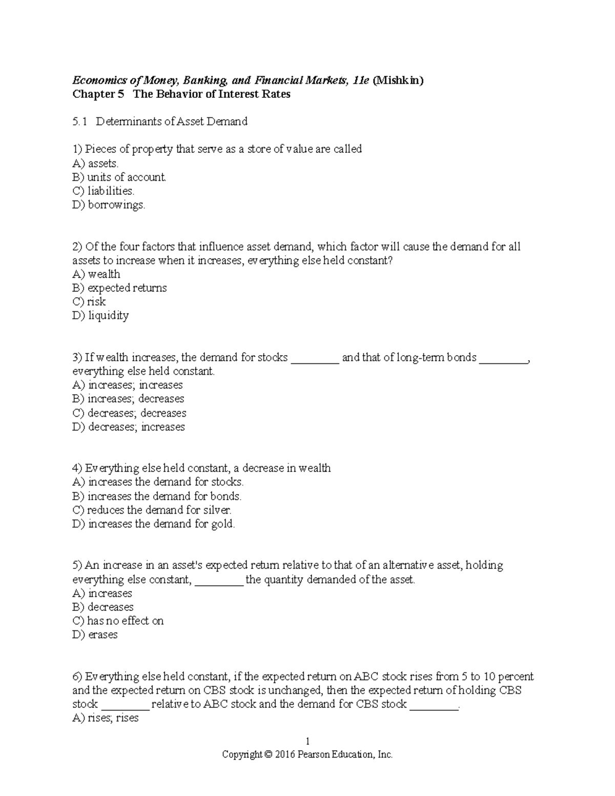 Chapter 5 - Exercise - Economics Of Money, Banking, And Financial ...