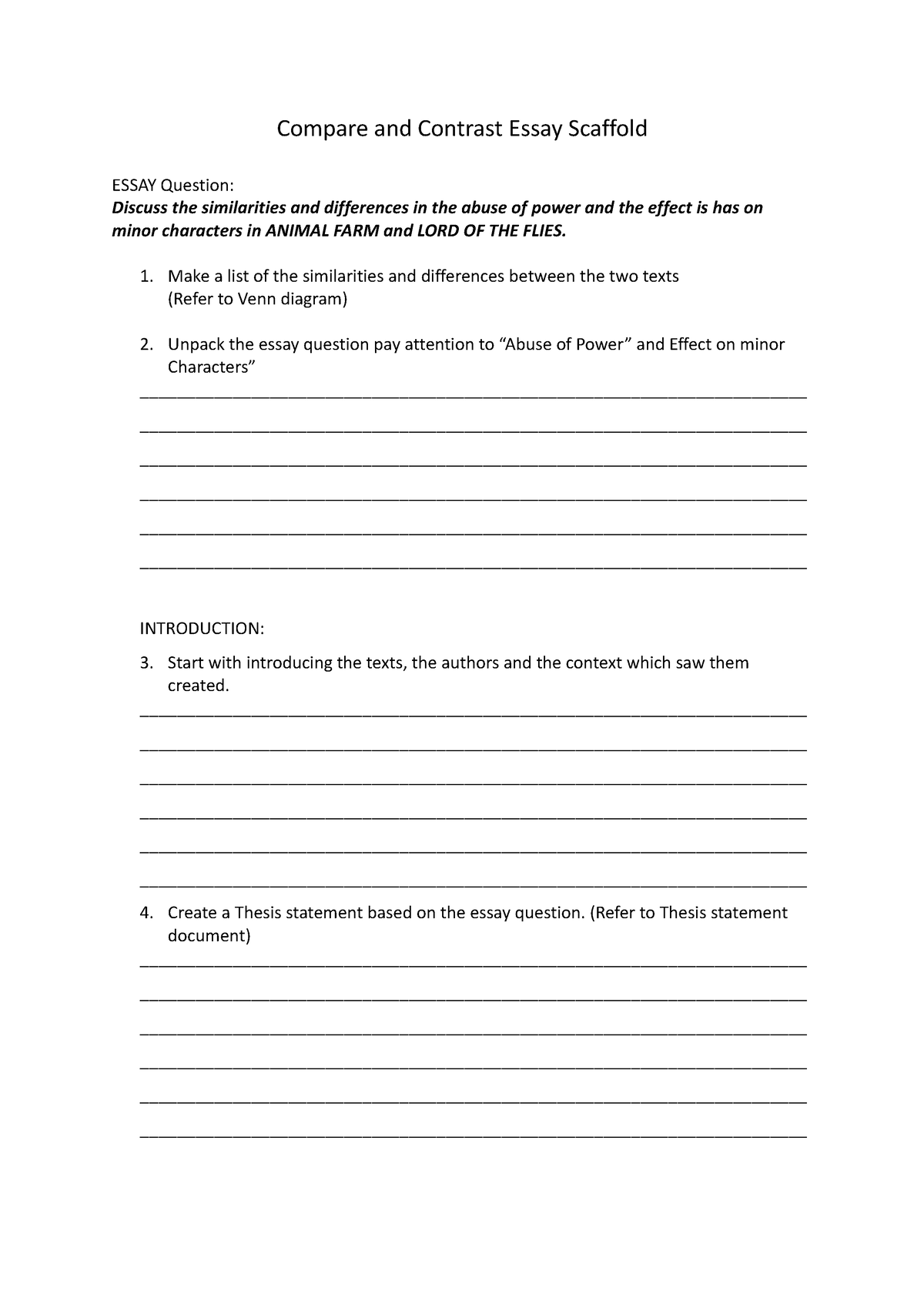 comparative essay scaffold