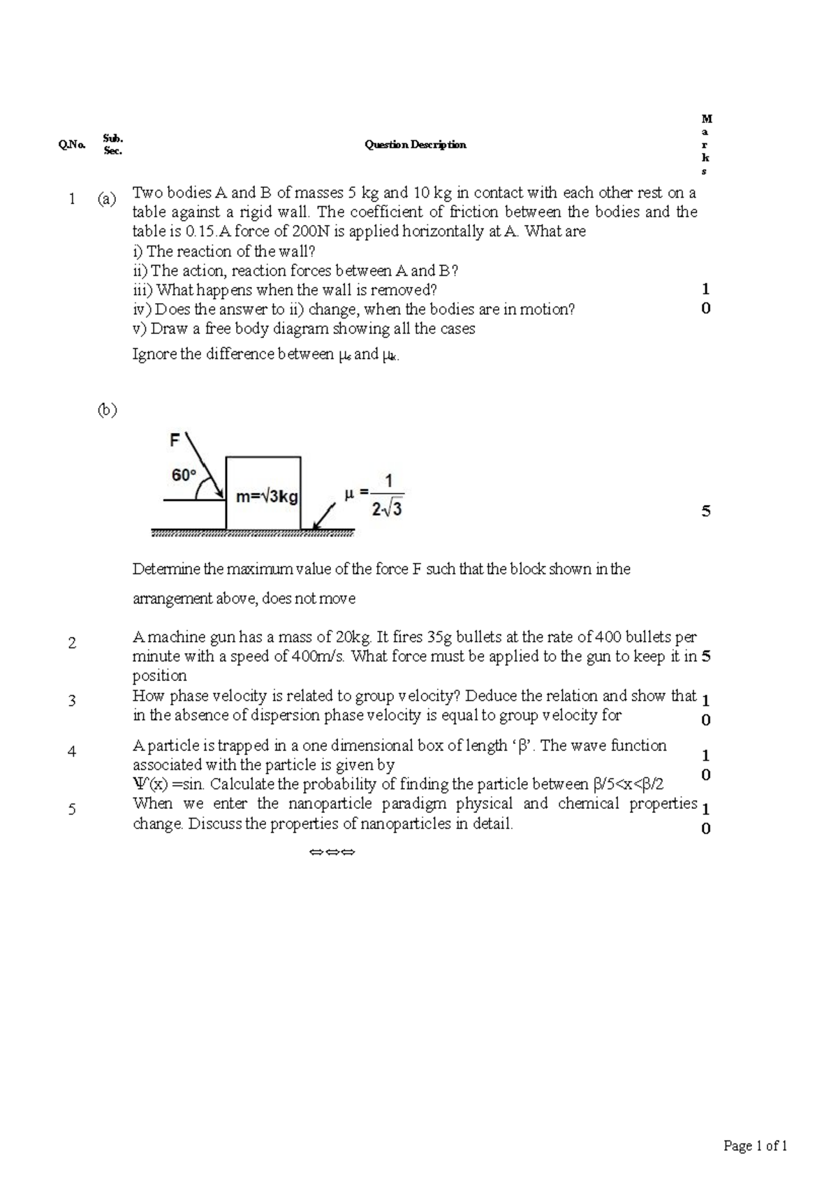 Physics assigment 1 - Q. Sub. Question Description M a r k s 1 (a) Two ...