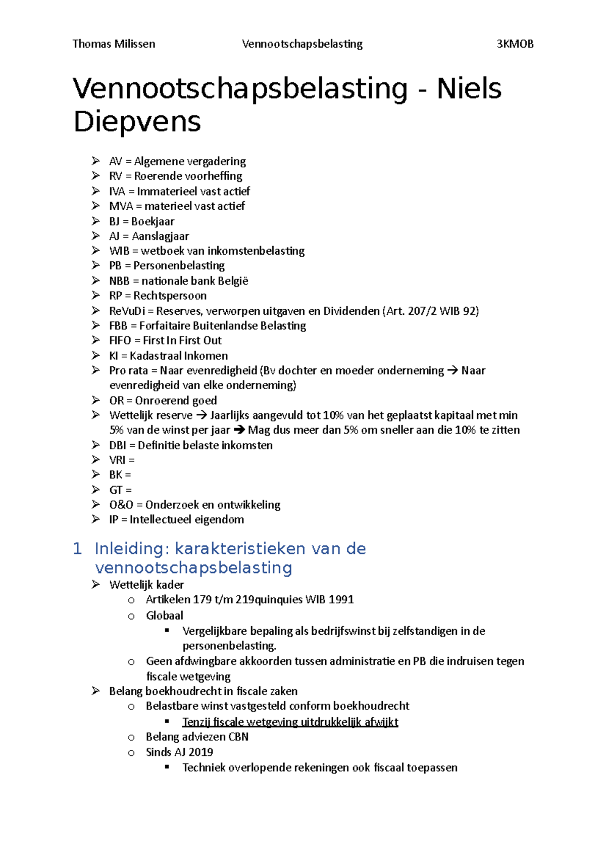 Vennootschapsbelasting Samenvatting - Vennootschapsbelasting - Niels ...