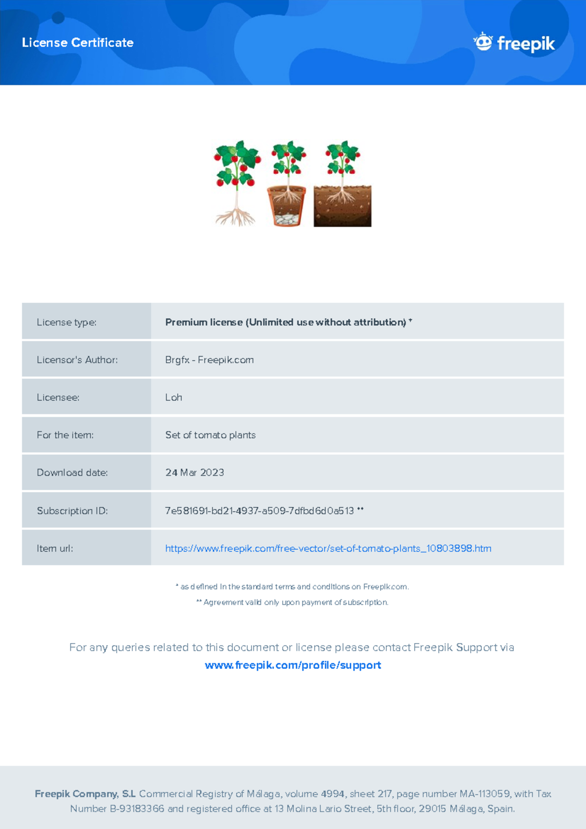 License set of tomato plants 10803898 License Certificate License